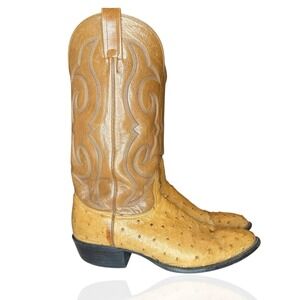 Nocona Full Quill Ostrich‎ Leather Men's Cowboy Boots Size 9 D Made In USA